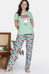 Zivame Farm Lore Knit Cotton Pyajama Set - Quiet Green — thumbnail 2